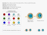 Round Halo Blue Topaz Stud Earrings in 14k Solid Gold