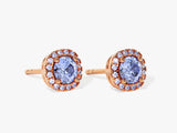 Round Halo Alexandrite Stud Earrings in 14k Solid Gold