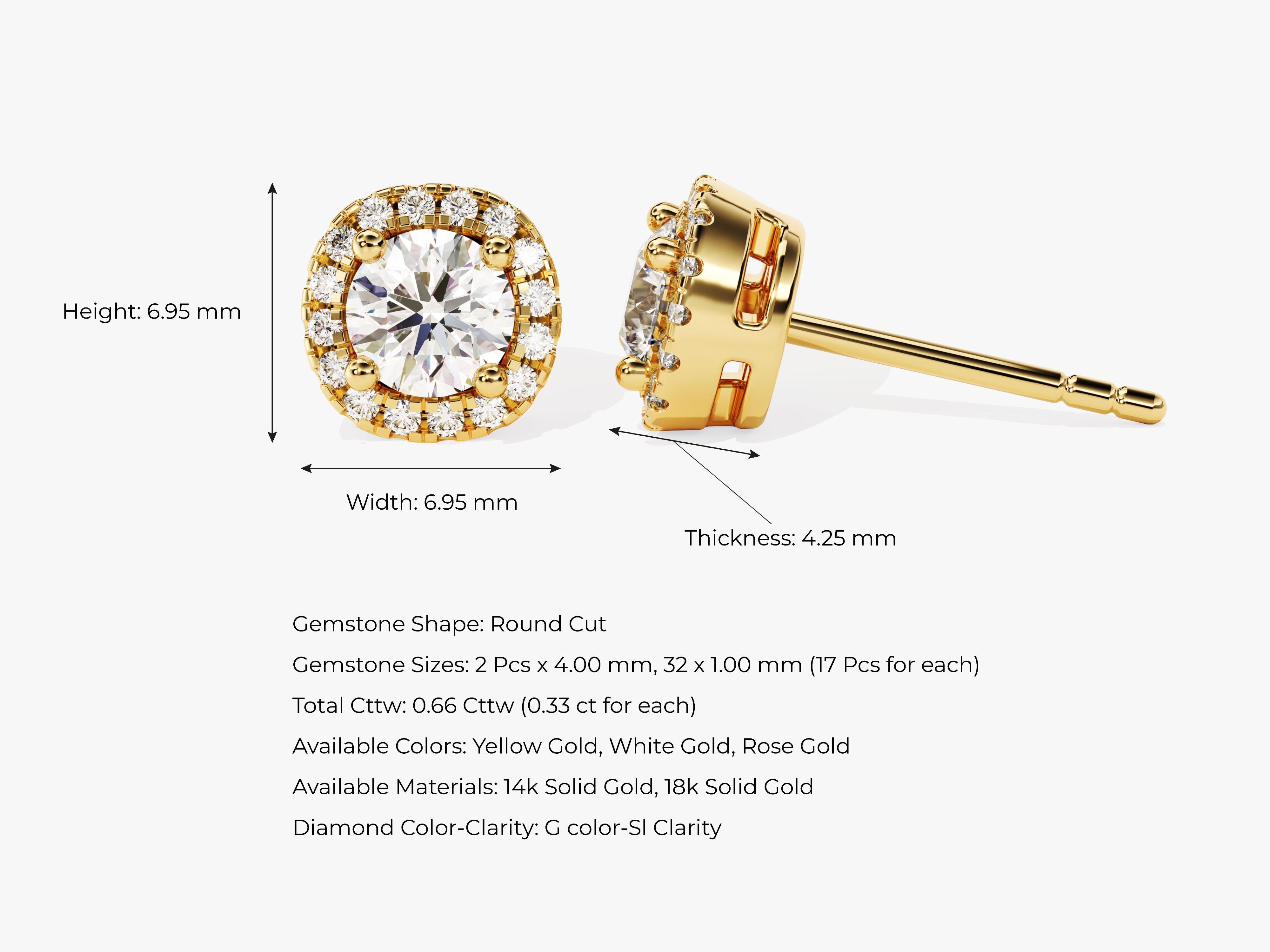 Gold diamond halo stud earrings for jewelry firm