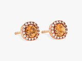 Round Halo Citrine Stud Earrings in 14k Solid Gold