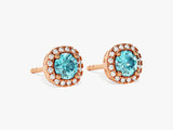 Round Halo Birthstone Stud Earrings