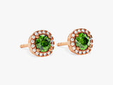 Round Halo Emerald Stud Earrings in 14k Solid Gold