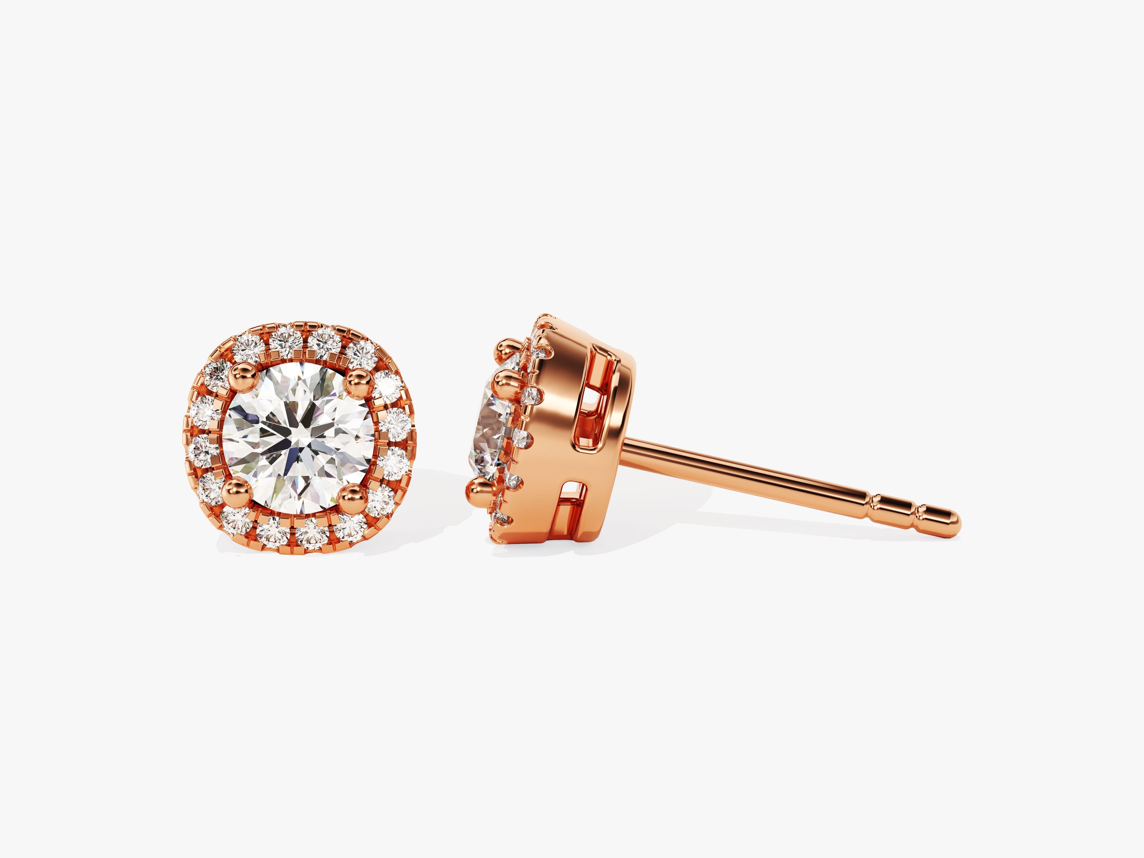 Rose gold diamond halo stud earrings for jewelry lovers