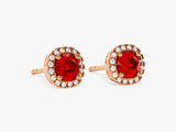 Round Halo Ruby Stud Earrings in 14k Solid Gold