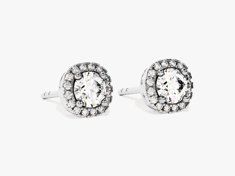 Round Halo Diamond Stud Earrings in 14k Solid Gold