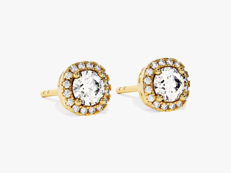 Round Halo Diamond Stud Earrings in 14k Solid Gold