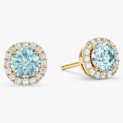 Round Halo Birthstone Stud Earrings