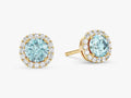 Round Halo Birthstone Stud Earrings