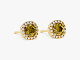 Round Halo Peridot Stud Earrings in 14k Solid Gold
