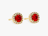 Round Halo Ruby Stud Earrings in 14k Solid Gold