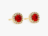 Round Halo Birthstone Stud Earrings