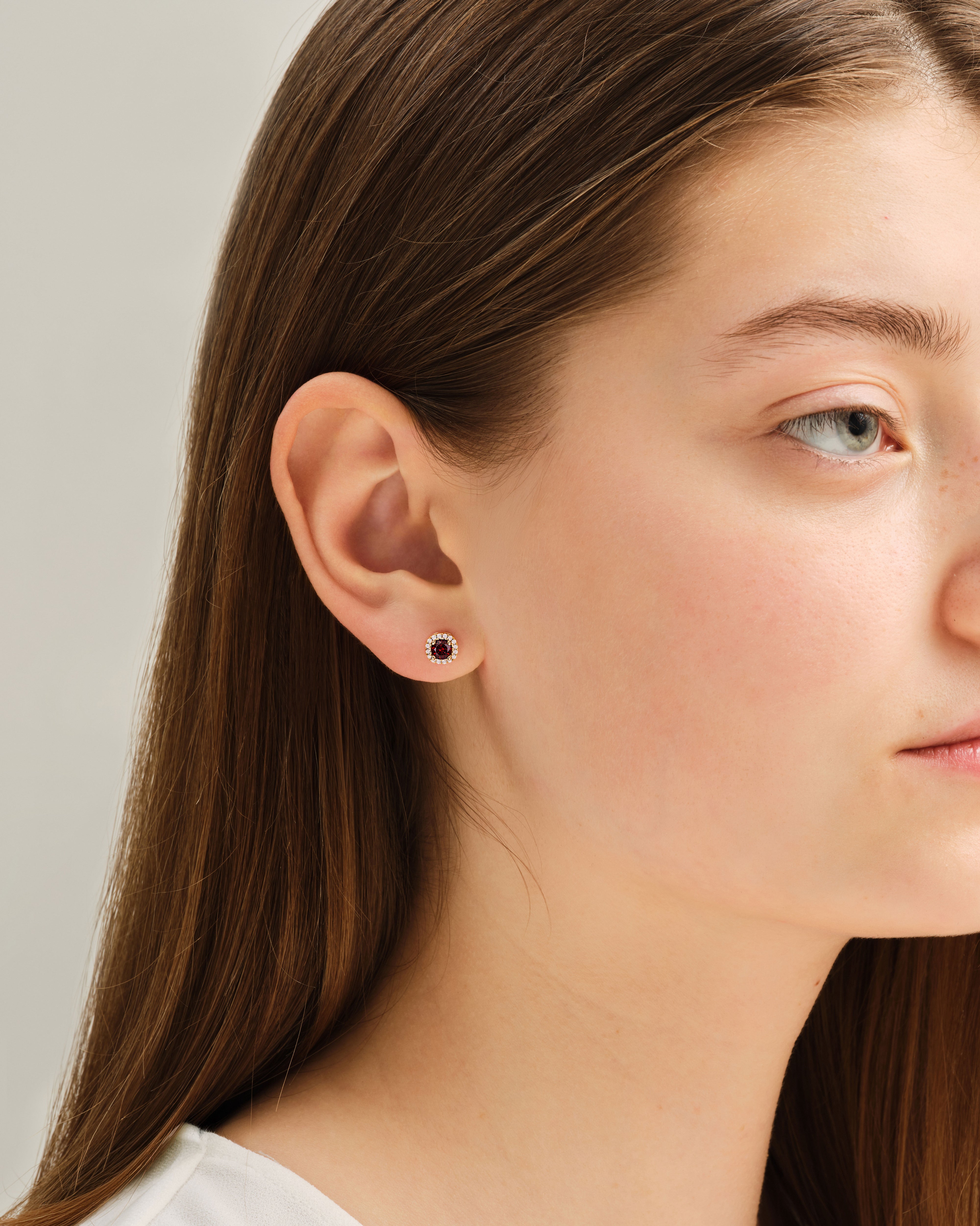 Round Halo Birthstone Stud Earrings