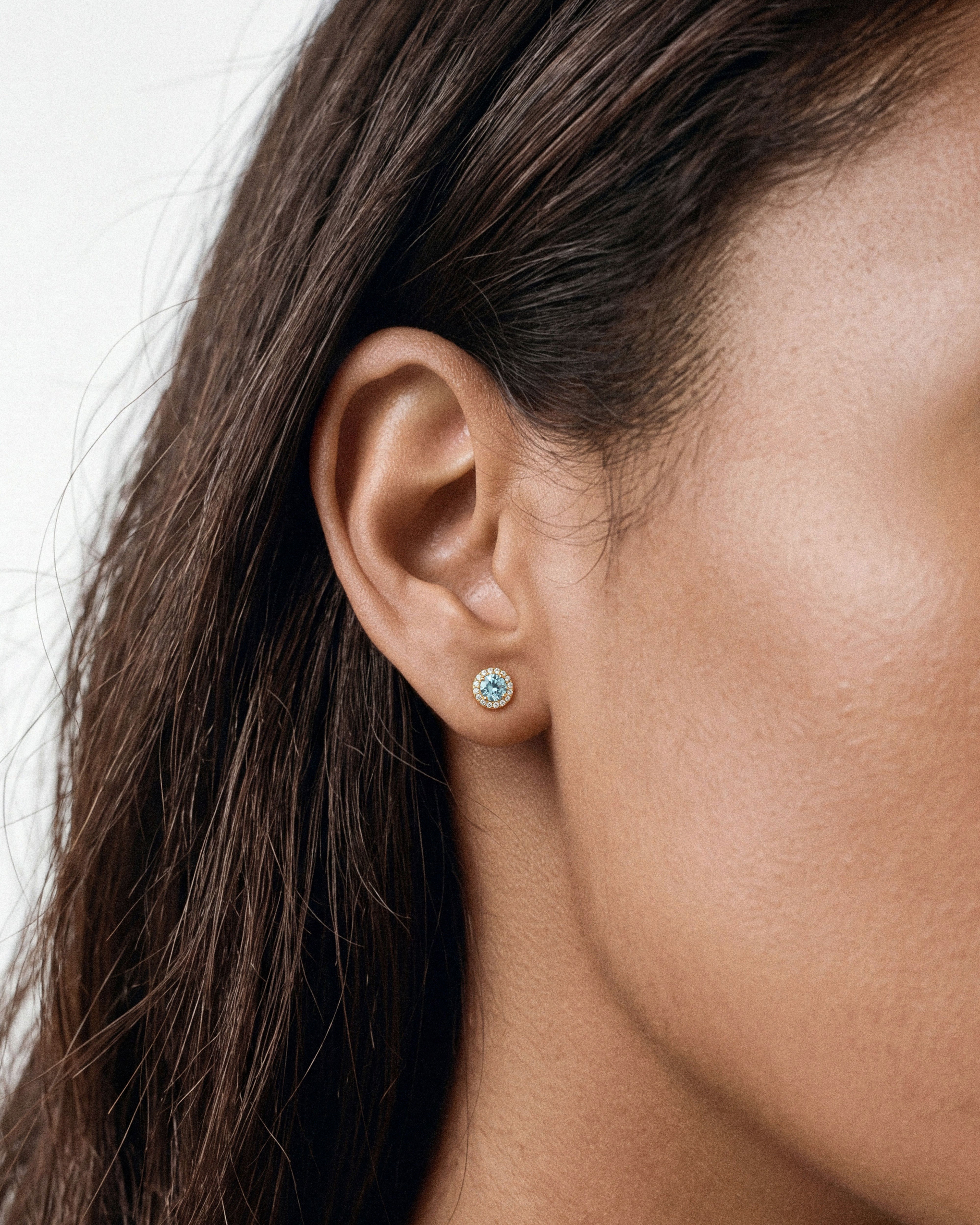 Round Halo Birthstone Stud Earrings