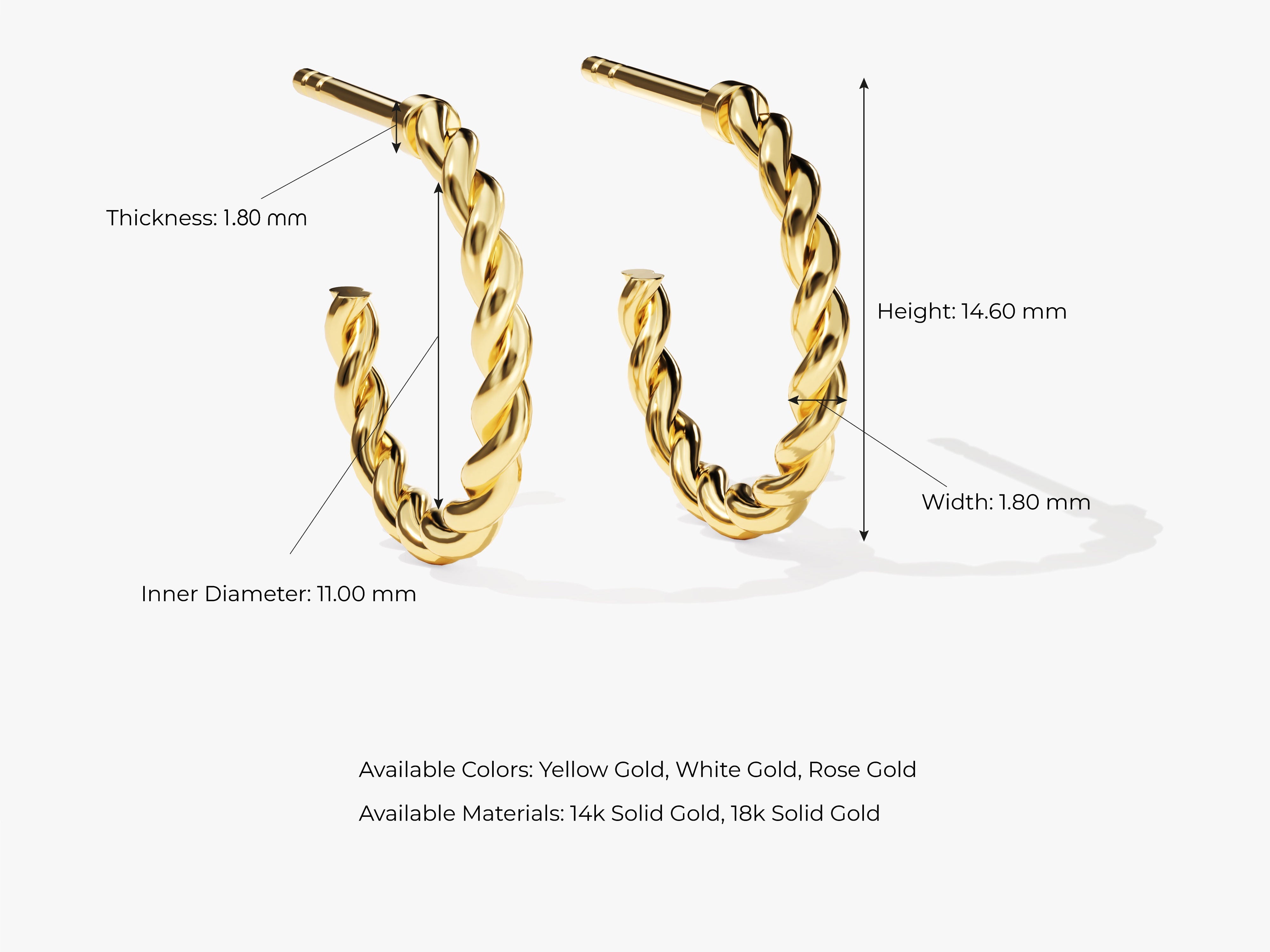 Gold twisted hoop earrings, jewelry, available in multiple colors and materials