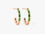 Baguette Emerald Hoop Earrings in 14k Solid Gold