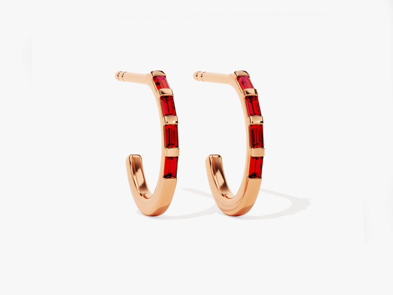 Baguette Birthstone Hoop Earrings