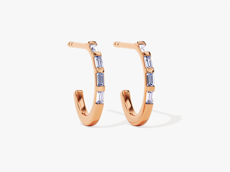 Baguette Alexandrite Hoop Earrings in 14k Solid Gold