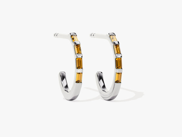 Baguette Citrine Hoop Earrings in 14k Solid Gold