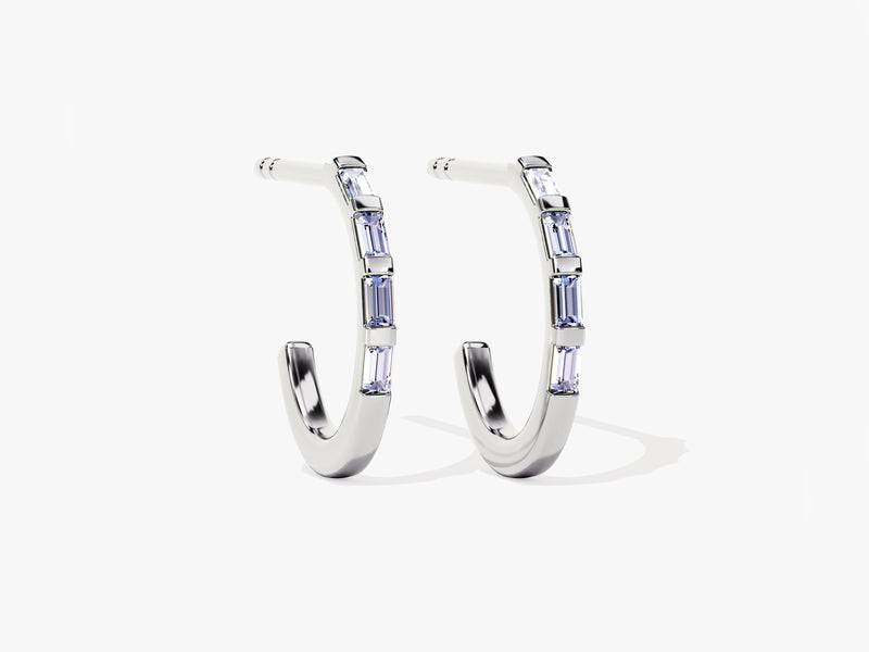 Baguette Birthstone Hoop Earrings