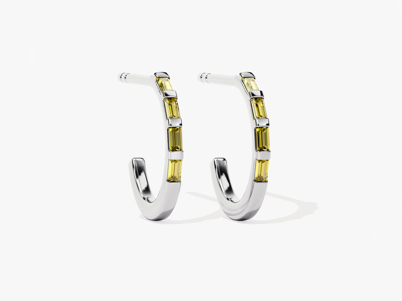 Baguette Peridot Hoop Earrings in 14k Solid Gold