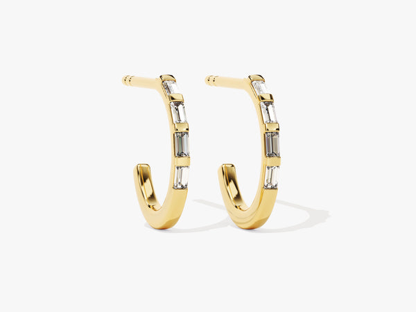 Baguette Diamond Birthstone Hoop Earrings in 14k Solid Gold