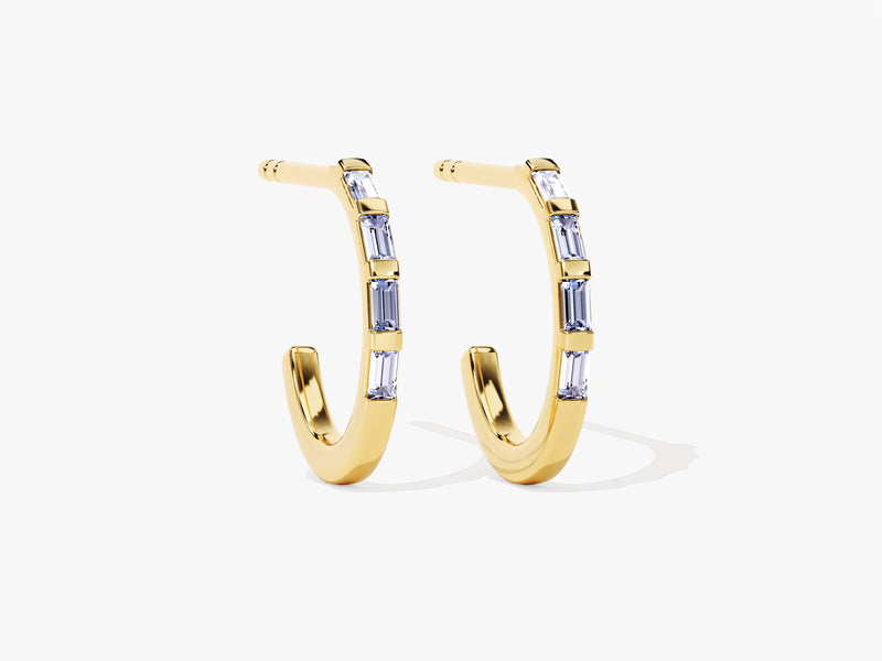 Baguette Alexandrite Hoop Earrings in 14k Solid Gold
