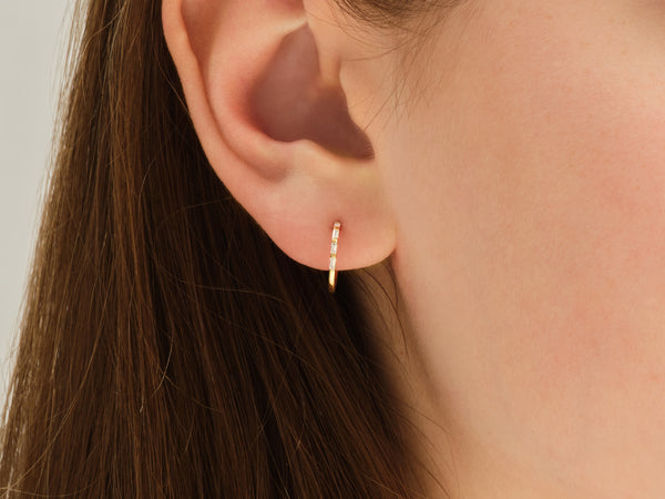 Baguette Amethyst Hoop Earrings in 14k Solid Gold