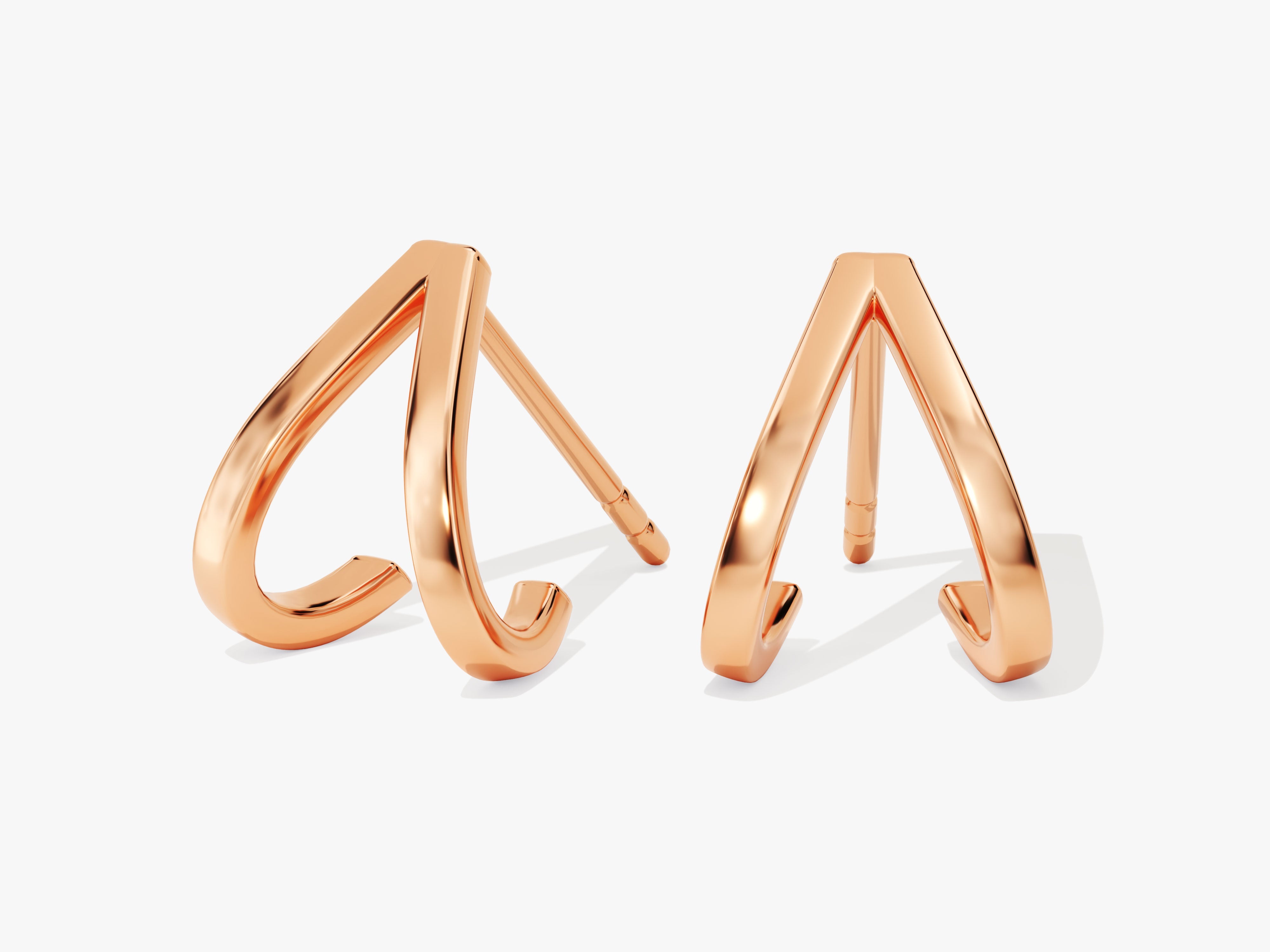 Rose gold double loop stud earrings for women