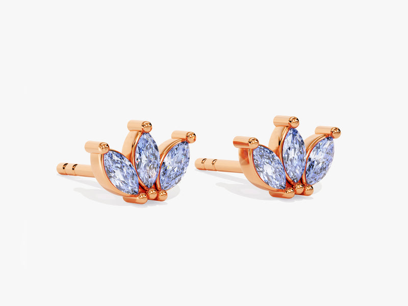 Alexandrite Marquise Crown Stud Earrings in 14k Solid Gold