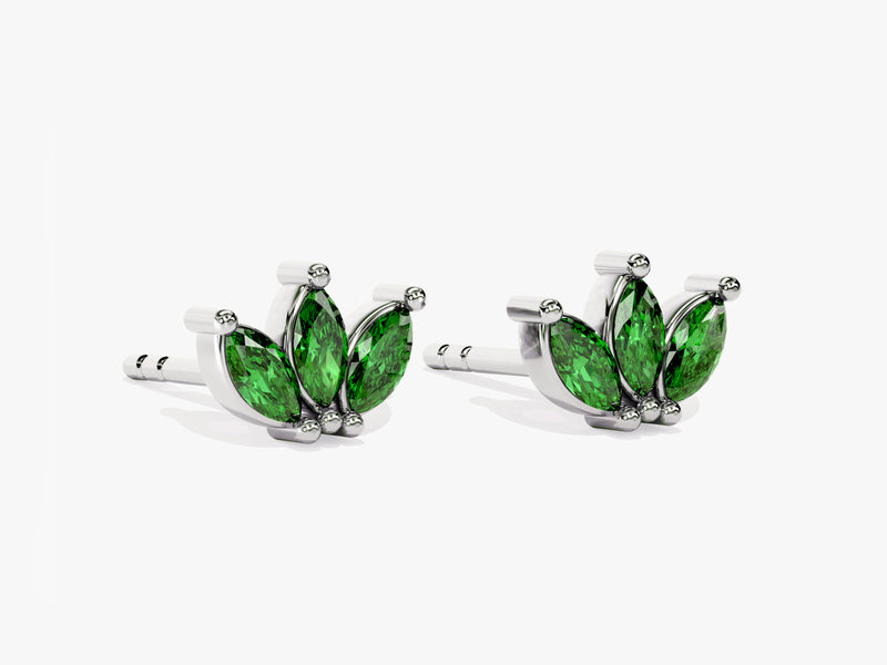 Emerald Marquise Crown Stud Earrings in 14k Solid Gold