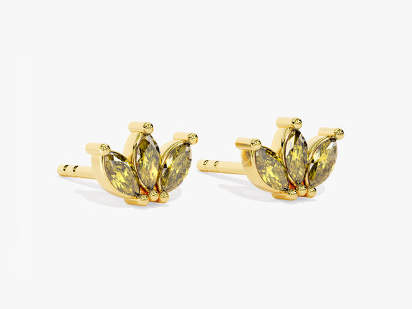 Peridot Marquise Crown Stud Earrings in 14k Solid Gold