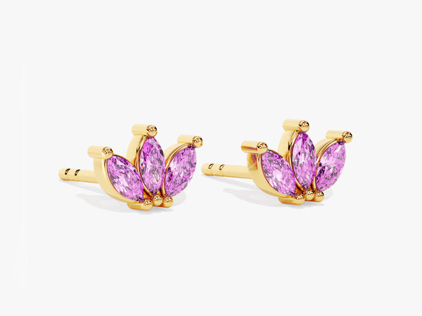 Pink Tourmaline Marquise Crown Stud Earrings in 14k Solid Gold