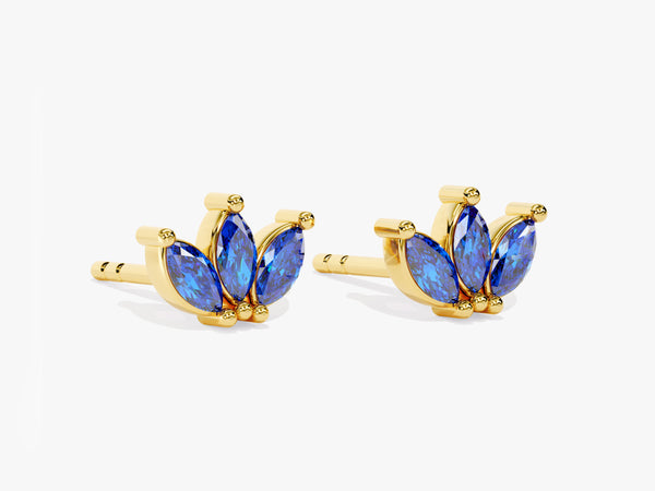 Sapphire Marquise Crown Stud Earrings in 14k Solid Gold