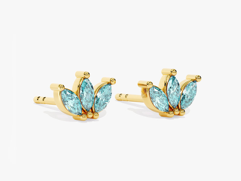 Aquamarine Marquise Crown Stud Earrings in 14k Solid Gold