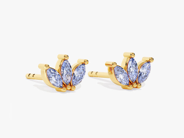 Alexandrite Marquise Crown Stud Earrings in 14k Solid Gold