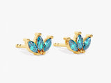 Blue Topaz Marquise Crown Stud Earrings in 14k Solid Gold