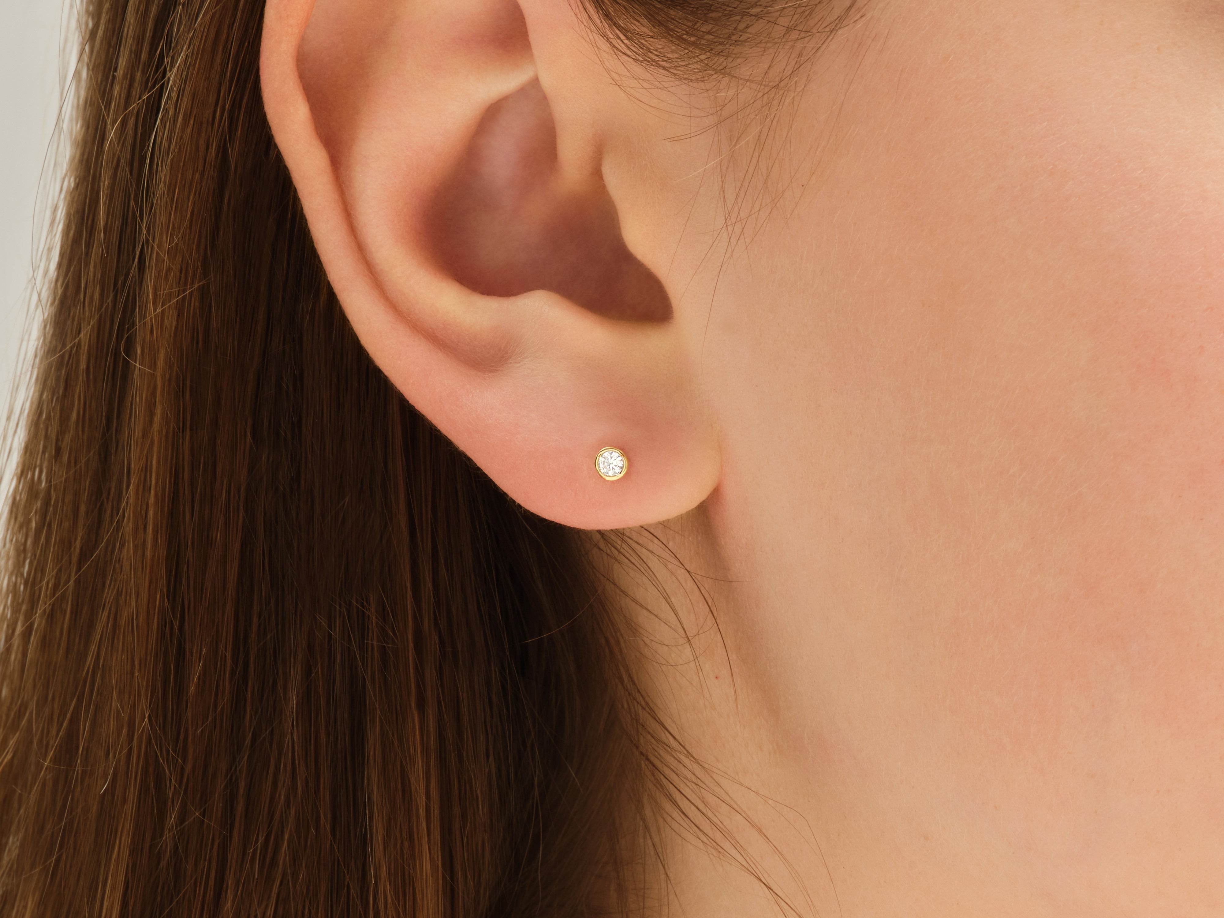 Diamond stud earring on ear, fine jewelry for women