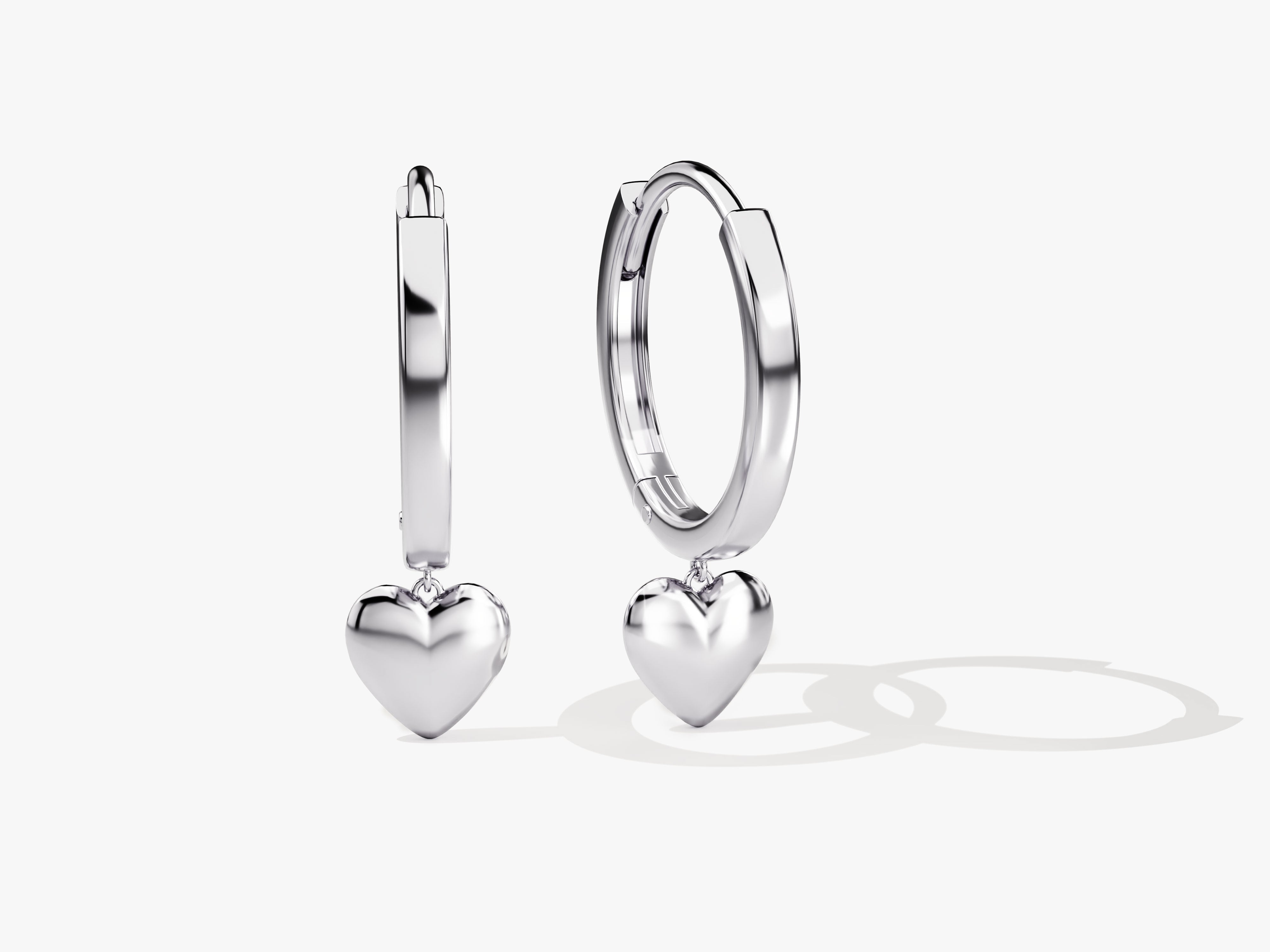 Silver heart charm hoop earrings for women