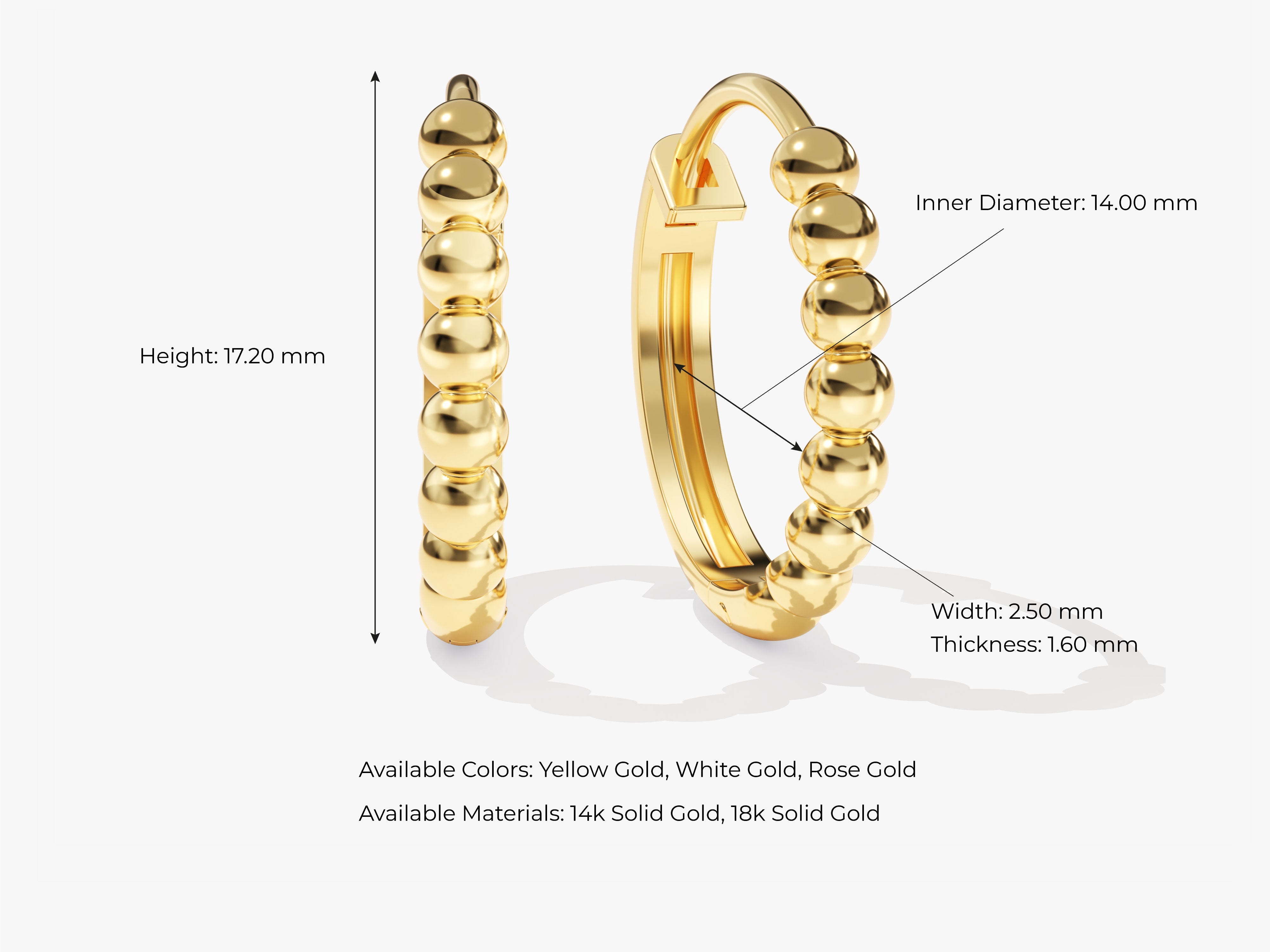 Gold beaded hoop earrings, jewelry, fine gold jewelry