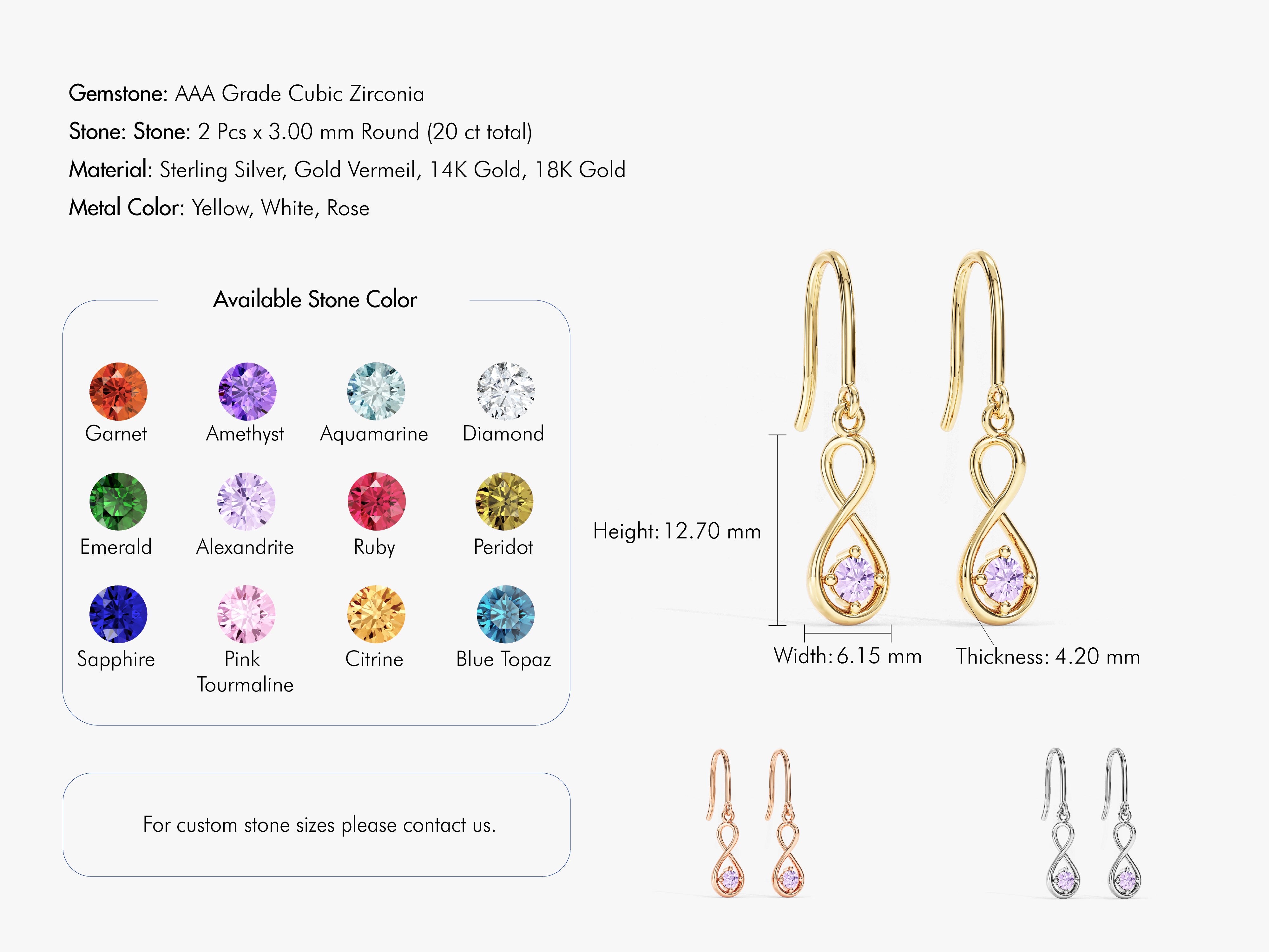 Infinity drop earrings with AAA grade cubic zirconia gemstones
