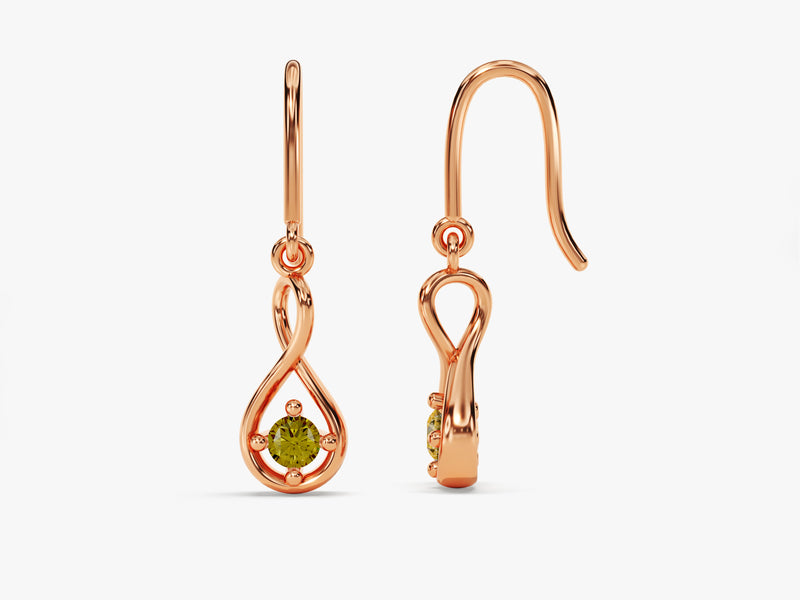 Infinity Peridot Drop Earrings in 14k Solid Gold