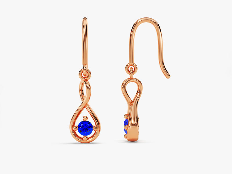 Infinity Sapphire Drop Earrings in 14k Solid Gold