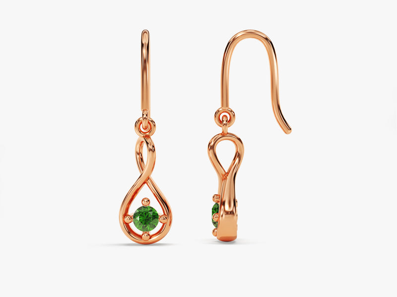 Infinity Emerald Drop Earrings in 14k Solid Gold