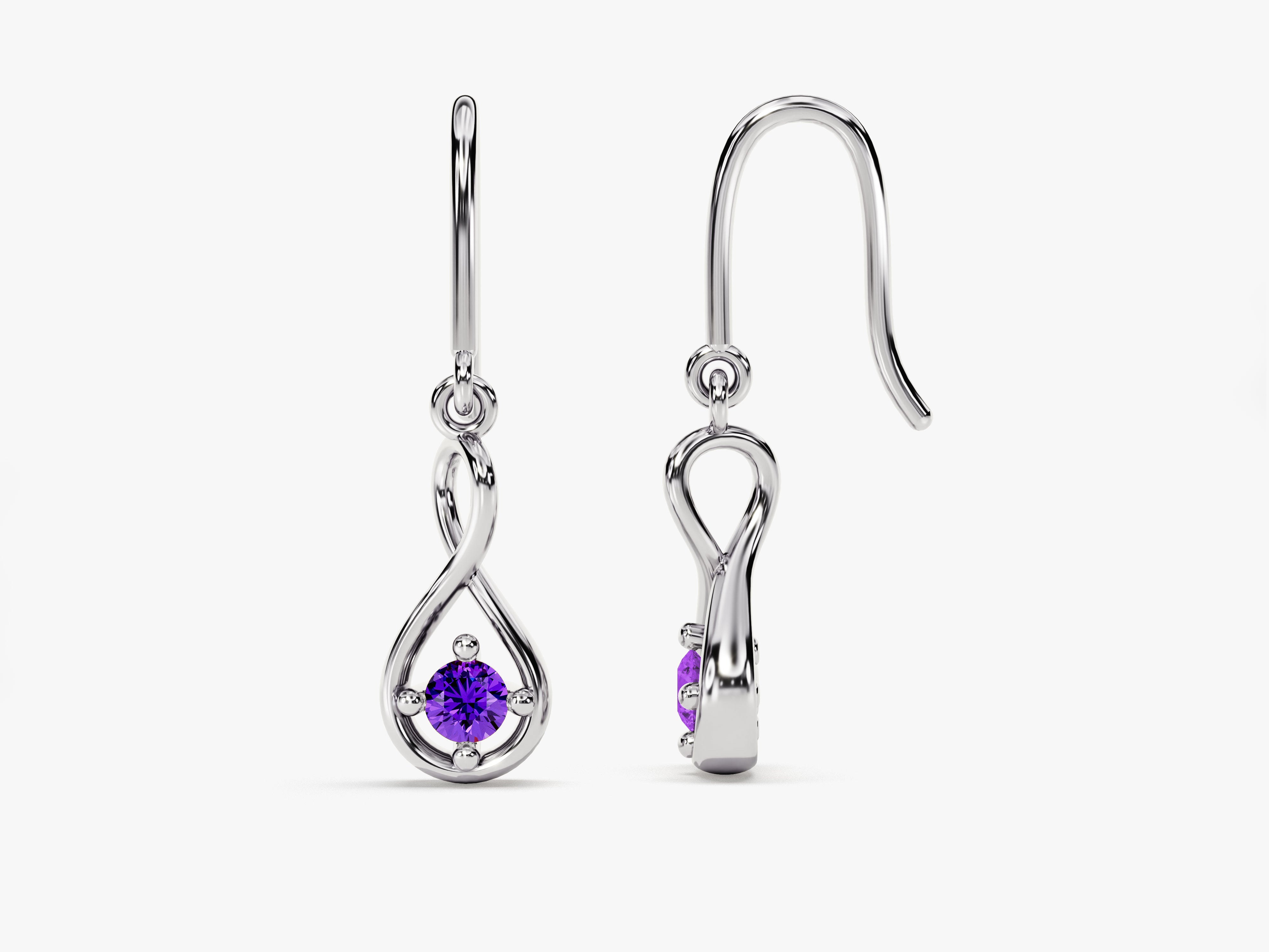 Infinity Amethyst Drop Earrings in 14k Solid Gold