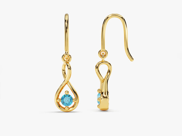 Infinity Blue Topaz Drop Earrings in 14k Solid Gold