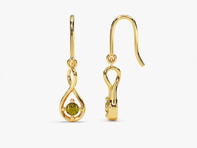 Infinity Peridot Drop Earrings in 14k Solid Gold