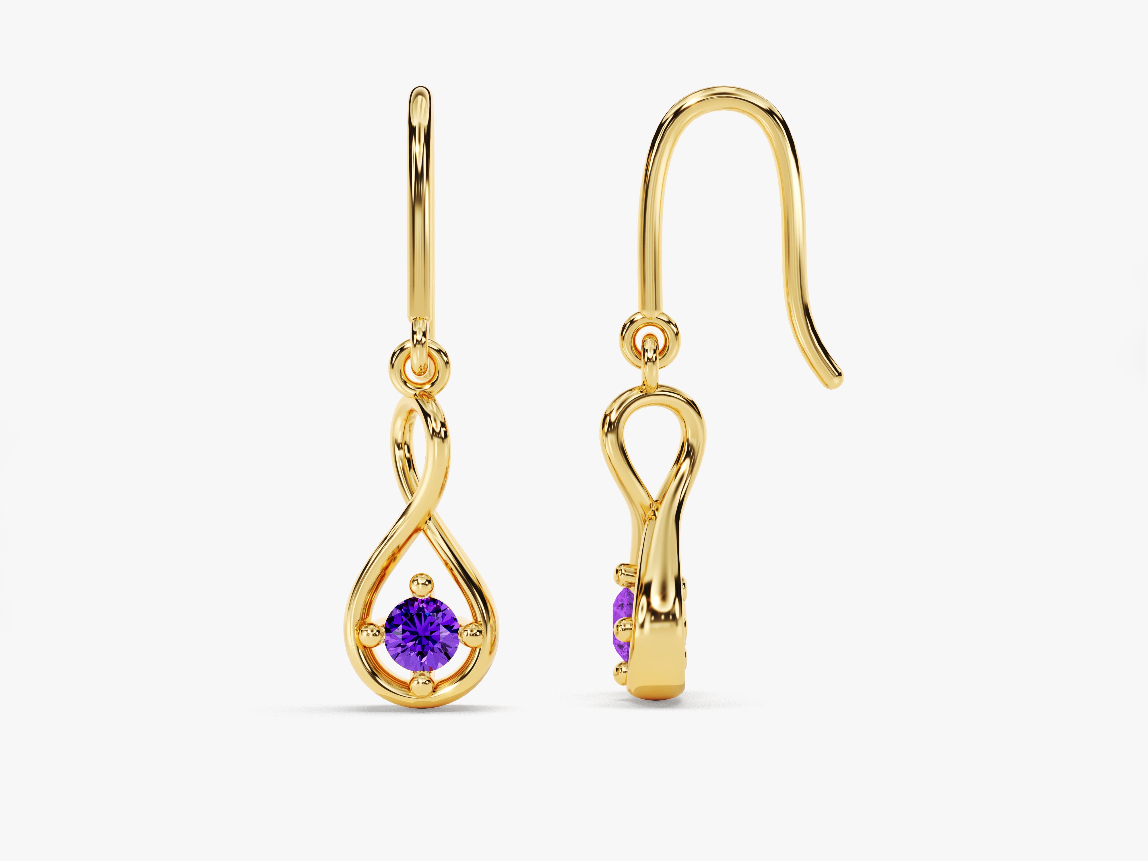 Infinity Amethyst Drop Earrings in 14k Solid Gold