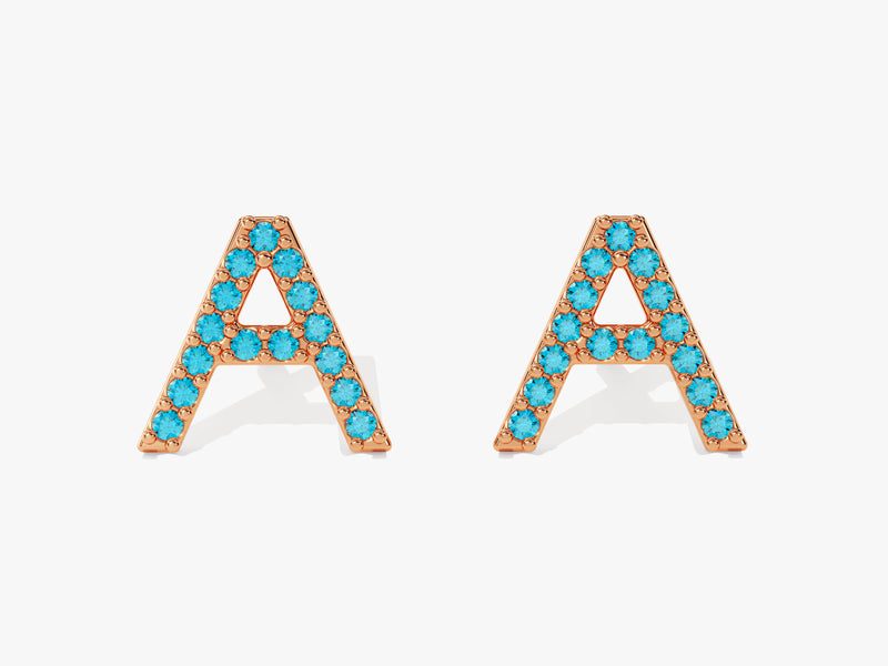 Birthstone Initial Letter Stud Earrings