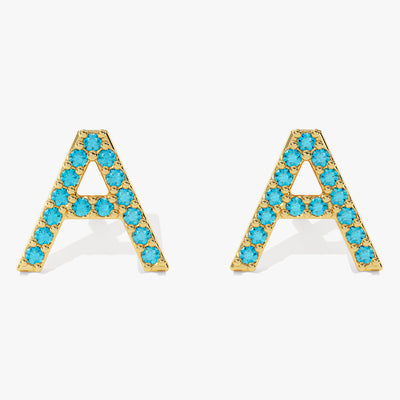 Birthstone Initial Letter Stud Earrings