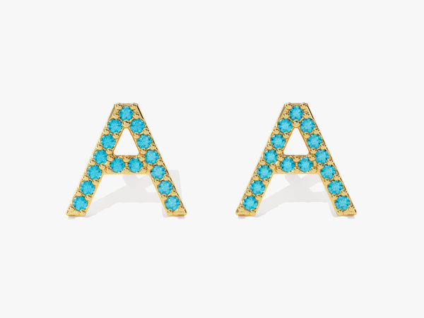 Birthstone Initial Letter Stud Earrings